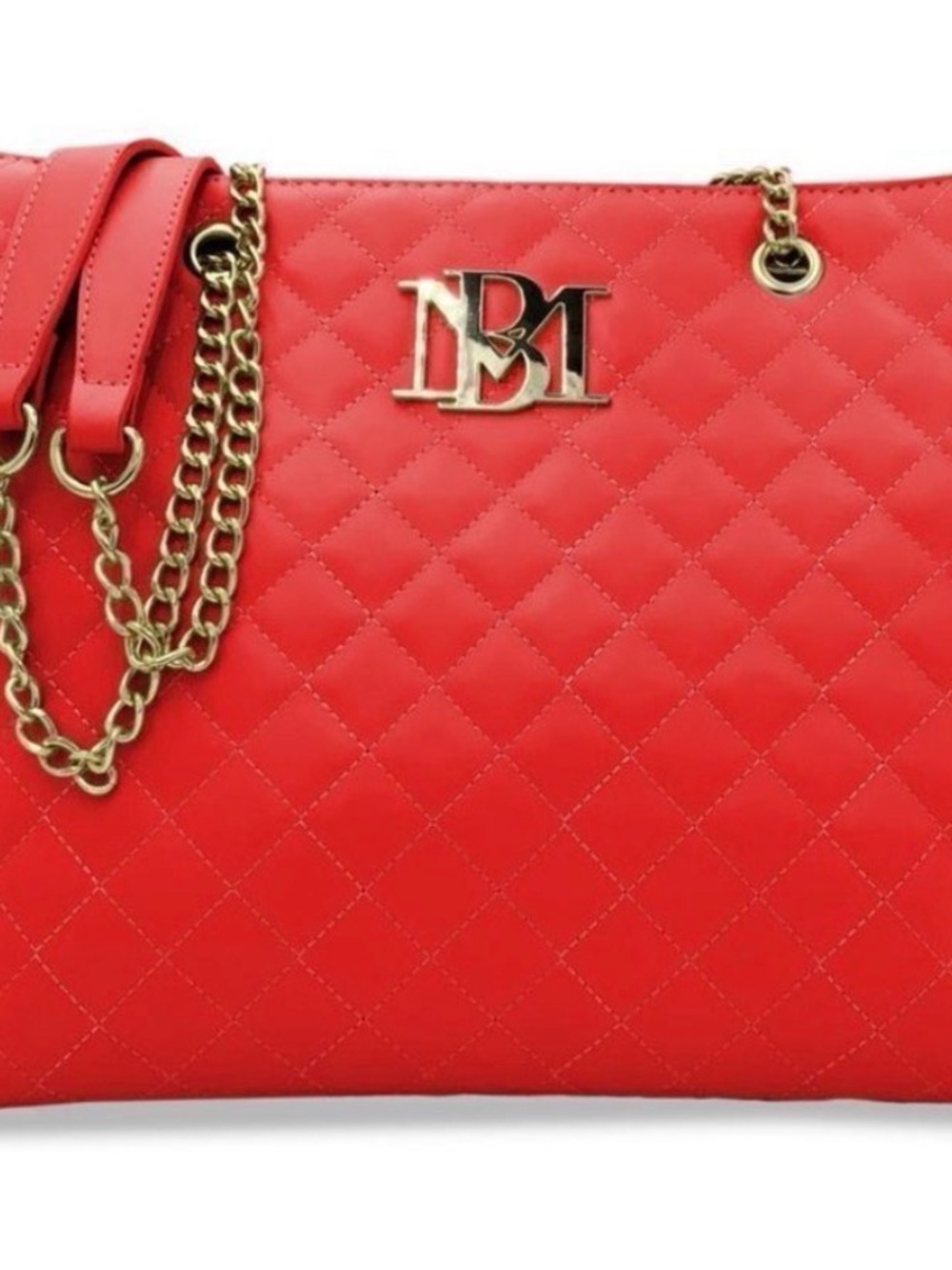 NWT Badgley Mischka Red Quilted Shoulder Bag with Gold Chain Handles